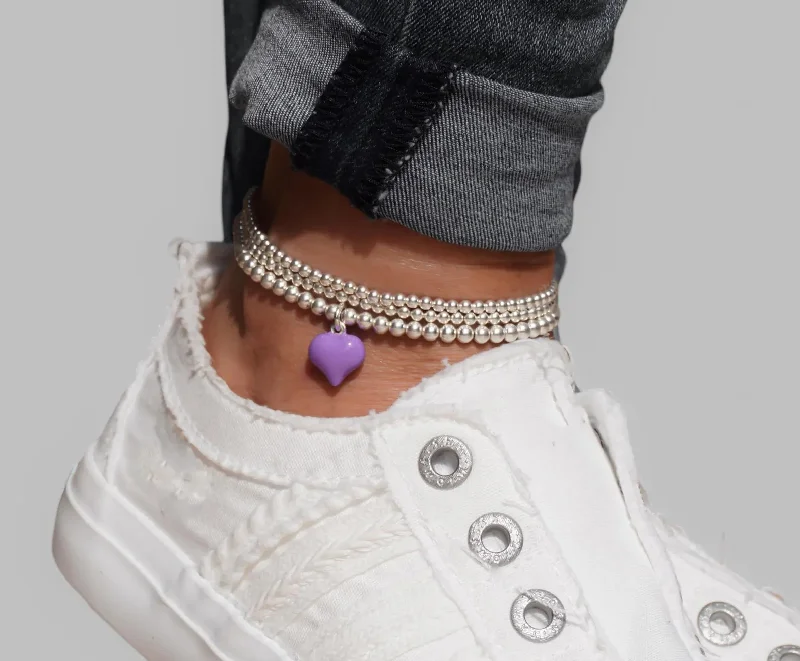 Ladies bracelets fame shine -925 Sterling Silver Stretch Purple Heart Anklet, Sterling Silver Anklet, Ankle Bracelet, Heart, Anklet