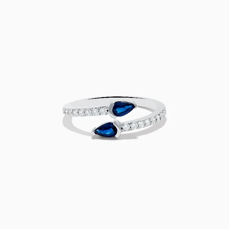 ladies rings gift-Royal Bleu 14K White Gold Sapphire and Diamond Bypass Ring