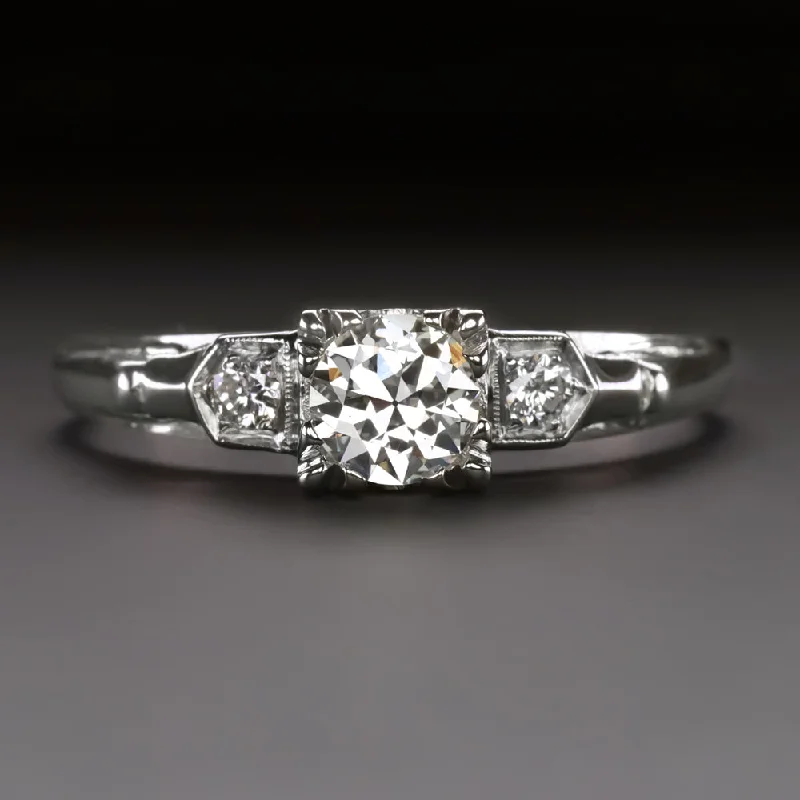 classic engagement rings -VINTAGE DIAMOND ENGAGEMENT RING G VS1 OLD EUROPEAN CUT WHITE GOLD NATURAL 1/2ct