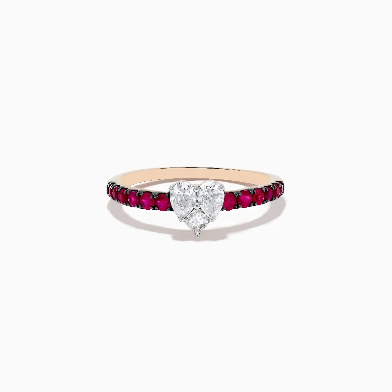 ladies rings recommendations-14k Rose Gold Ruby and Diamond Heart Ring