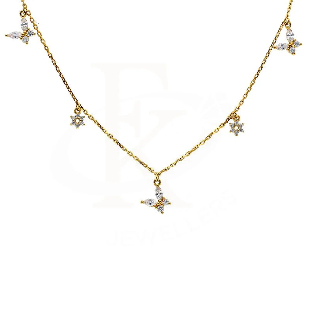 Ladies necklaces zirconia radiance -Sterling Silver 925 Gold Plated Butterflies and Flowers Necklace - FKJNKLSL2907