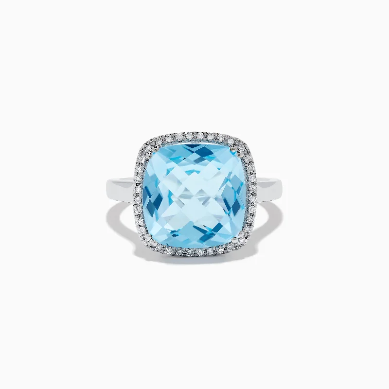 ladies rings exclusive-Ocean Bleu 14K White Gold Blue Topaz and Diamond Ring