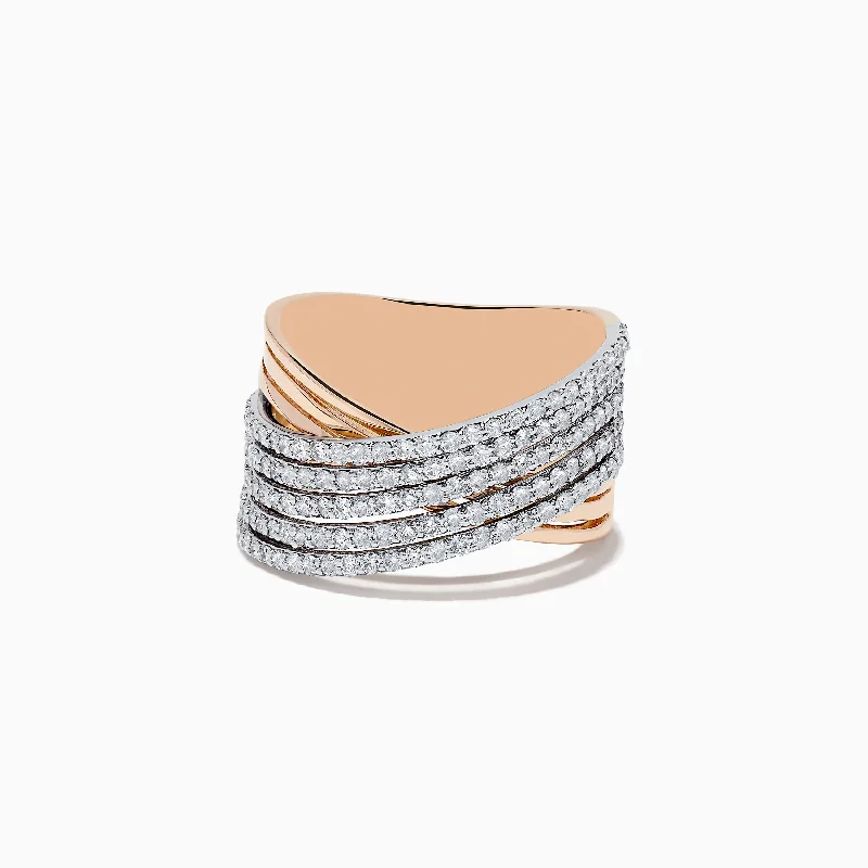 ladies rings self gift-14K Two-Tone Gold Diamond Crossover Ring