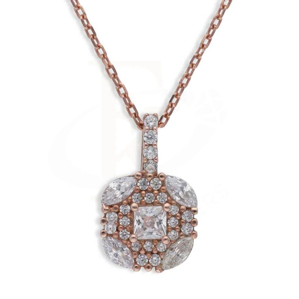 Ladies necklaces oval stone glow -Sterling Silver 925 Rose Gold Plated Necklace - FKJNKLSL3008