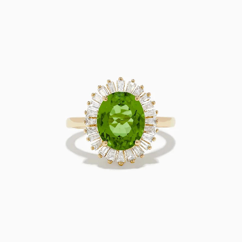 ladies rings birthstone-14K Yellow Gold Peridot and Diamond Ring