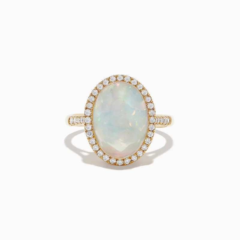 ladies rings thick-14K Yellow Gold Opal and Diamond Ring