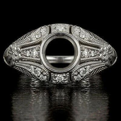 thin band engagement rings -DIAMOND VINTAGE STYLE SEMI-MOUNT 6m ROUND BEZEL ENGAGEMENT RING COCKTAIL SETTING