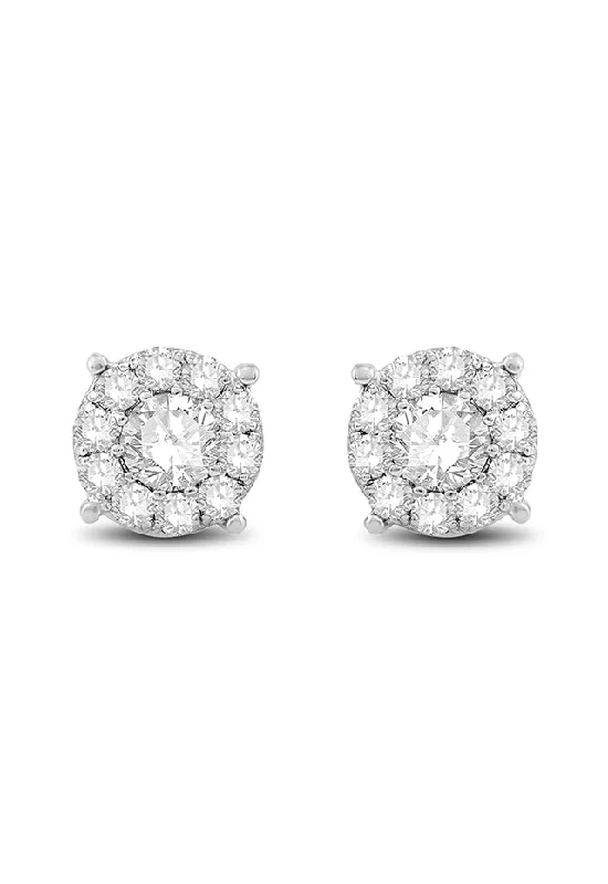 ladies earrings jewelry box-Bouquet 14K White Gold Diamond Cluster Stud Earrings, 1.96 TCW