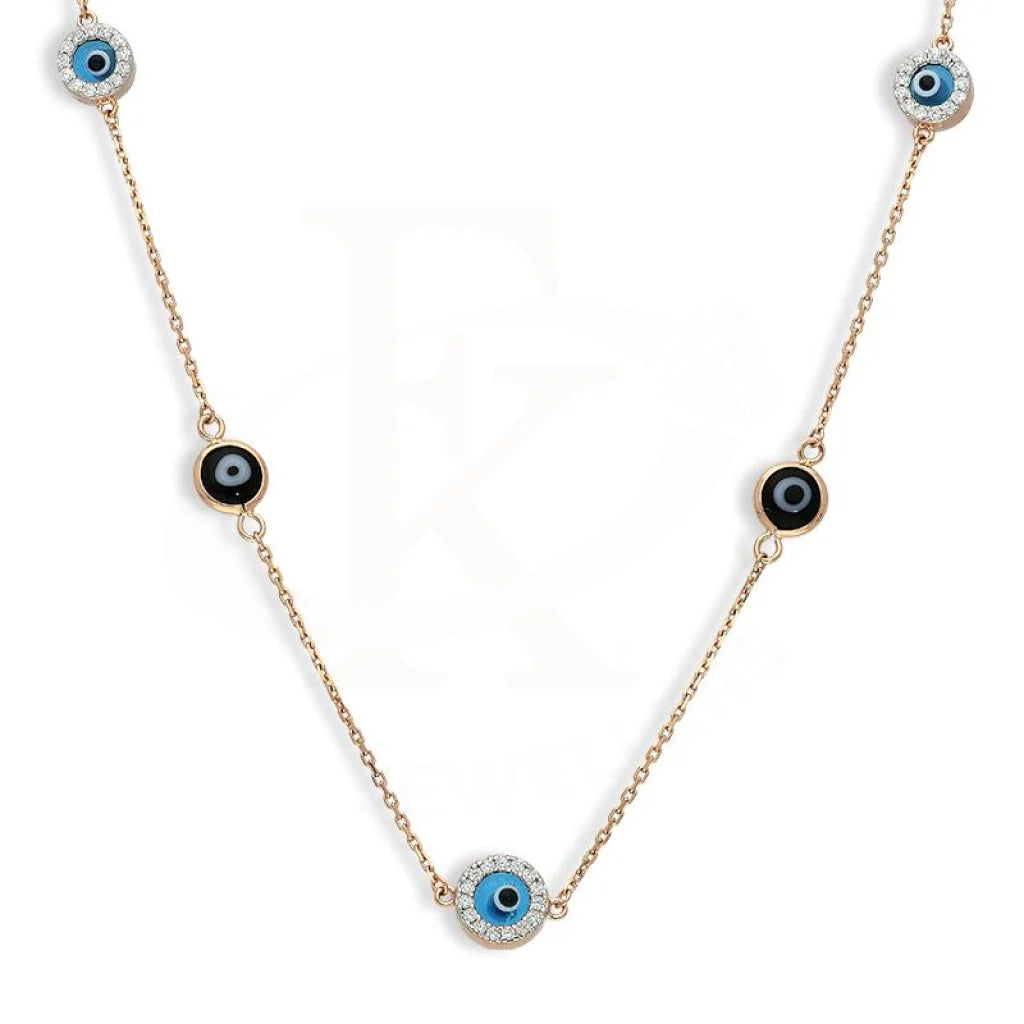 Ladies necklaces sapphire gleam -Sterling Silver 925 Rose Gold Plated Evil Eye Necklace - FKJNKLSL2649