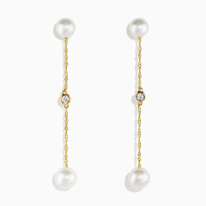 ladies earrings surprise-14K Yellow Gold Cultured Freshwater Pearl and Diamond Earrings