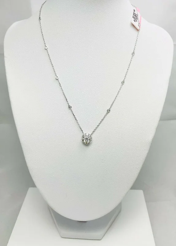 Ladies necklaces grain shine -New! 16" 1.39ctw Natural Diamond 14k White Gold Station Necklace