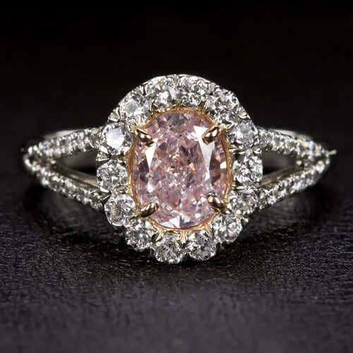 trendy engagement rings -1.5CT NATURAL FANCY PINK 1CT OVAL DIAMOND GIA CERTIFIED OVAL CUT ENGAGEMENT RING