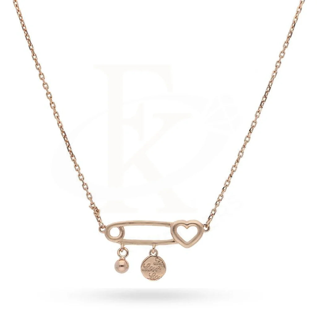 Ladies necklaces retro glow -Sterling Silver 925 Rose Gold Plated Paper Clip with Heart and Hanging Ball Necklace - FKJNKLSL2196