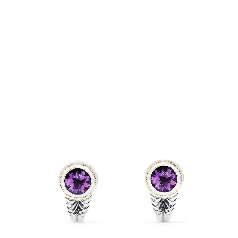 ladies earrings synthetic-925 Sterling Silver & 18K Yellow Gold Amethyst Earrings, 3.33 TCW