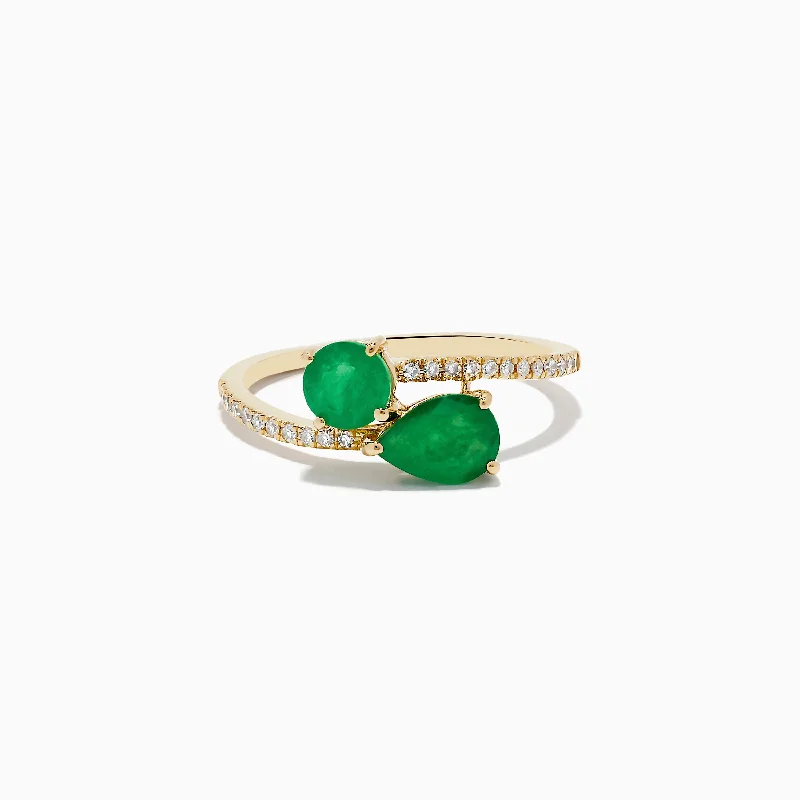 ladies rings storage-Brasilica 14K Yellow Gold Emerald and Diamond Ring