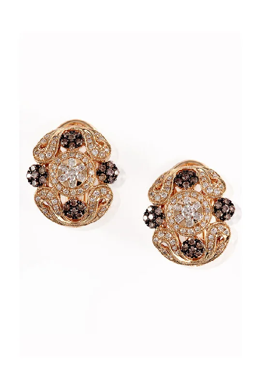 ladies earrings vintage inspired-14K Yellow Gold Espresso and White Diamond Earrings, 1.13 TCW