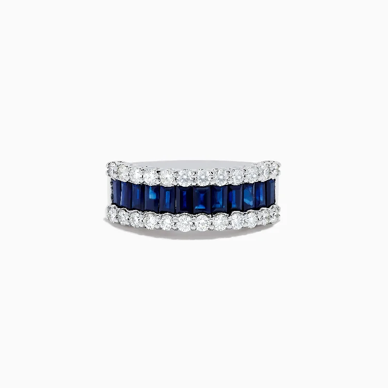 ladies rings minimalist-Royale Bleu 14K White Gold Blue Sapphire and Diamond Ring