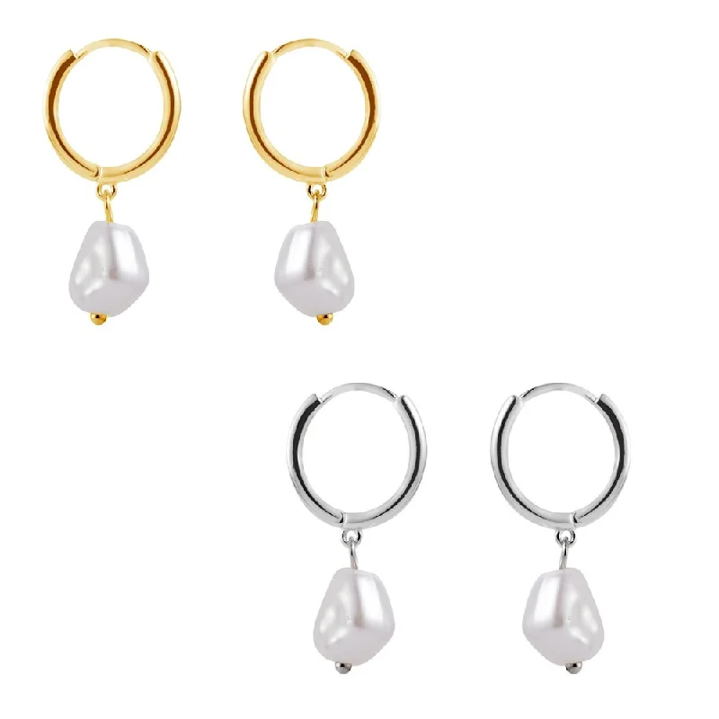 ladies earrings yellow gold-Sterling Silver Earrings - Freshwater Pearl