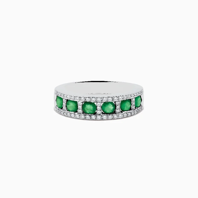 ladies rings modern-Brasilica 14K White Gold Emerald and Diamond Ring