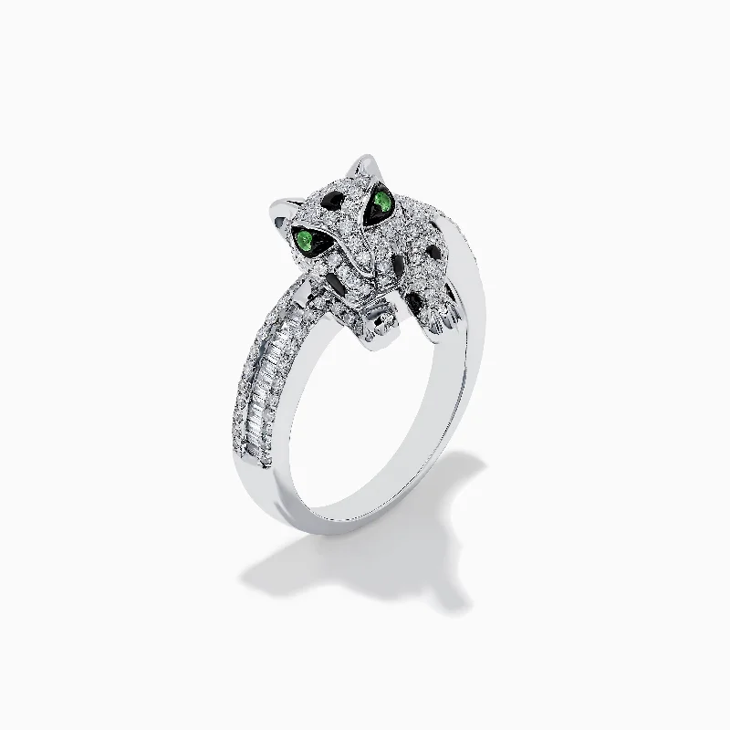 ladies rings red-Signature 14K White Gold Diamond and Tsavorite Panther Ring