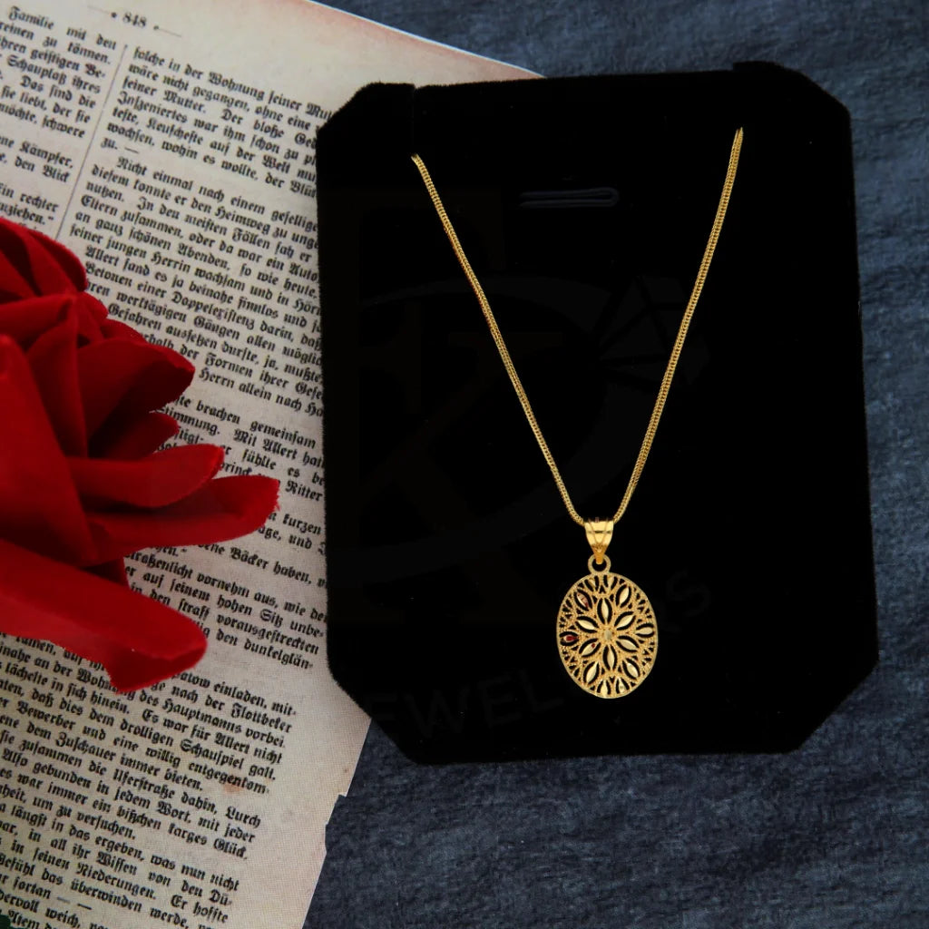 Ladies necklaces helm shine -Gold Necklace (Chain with Oval Shaped Pendant) 21KT - FKJNKL21KM8386