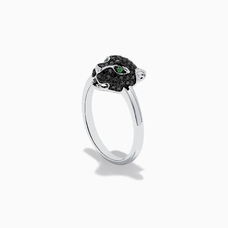 ladies rings sparkling-Signature 14K White Gold Black Diamond Panther Ring