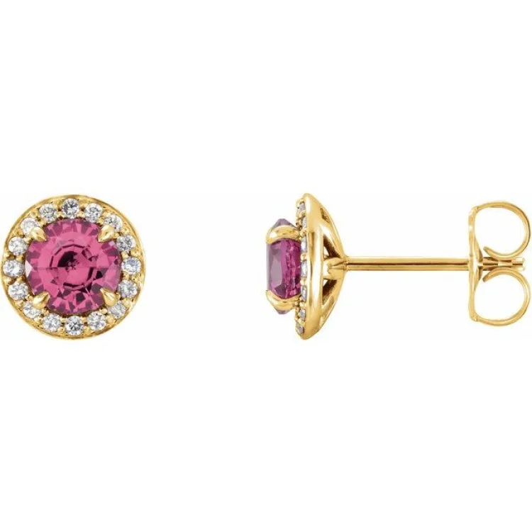 ladies earrings outdoor-14K Yellow 4.5 mm Natural Pink Tourmaline & 1/6 CTW Natural Diamond Earrings