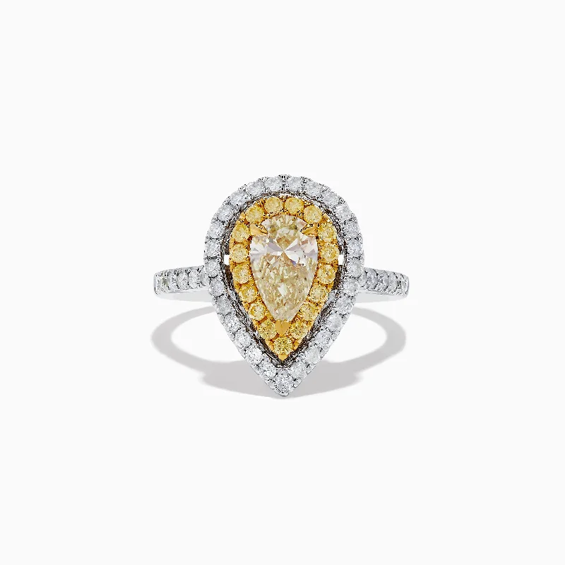 ladies rings bridal-Canare 14K Two-Tone Pear Shaped Double Halo Yellow Diamond Ring