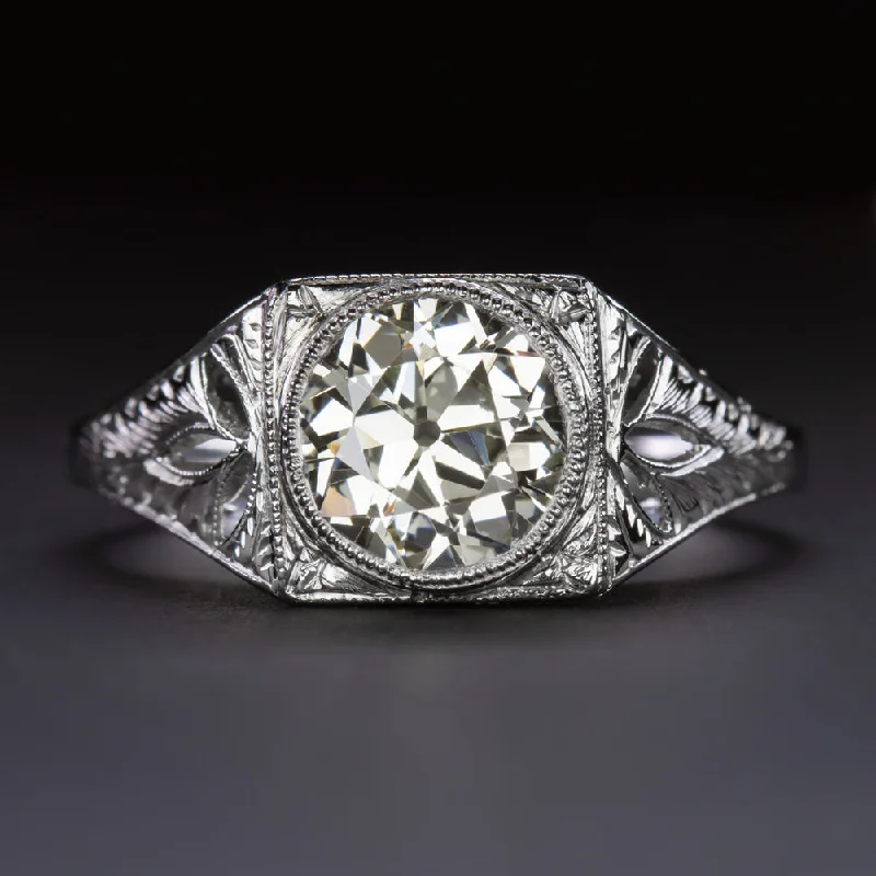 ethical engagement rings -1.95ct OLD EUROPEAN CUT M VS1 DIAMOND ENGAGEMENT RING PLATINUM VINTAGE ART DECO