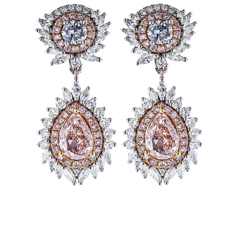 ladies earrings summer-18KT WHITE & ROSE GOLD 2.51CTW PINK & 1.83CTW DIAMOND EARRINGS