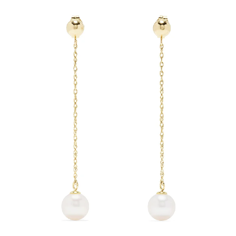 ladies earrings dangle-14K Yellow Gold Pearl Drop Earrings