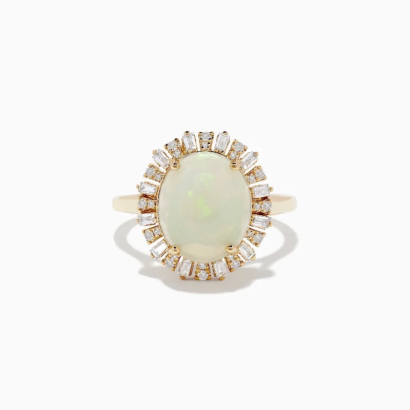 ladies rings halo-Aurora 14K Yellow Gold Opal Diamond Ring