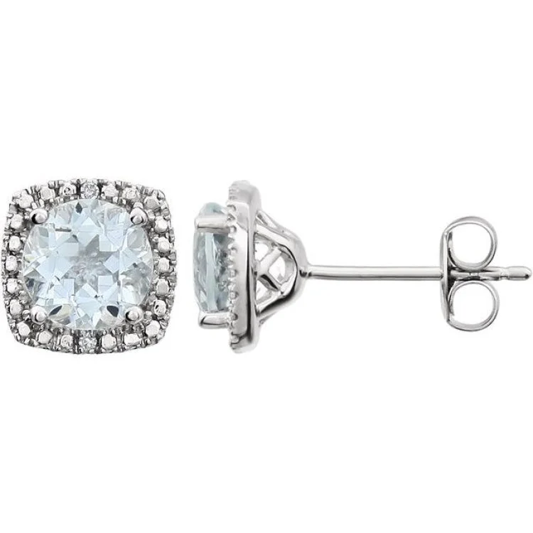 ladies earrings polishing-Sterling Silver Natural Aquamarine & .015 CTW Natural Diamond Earrings