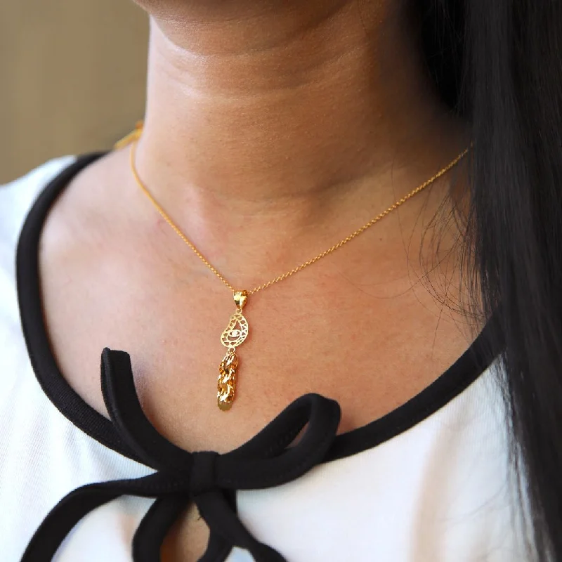 Ladies necklaces wow charm -Gold Necklace (Chain With Tear Drop Shaped Pendant) 21KT - FKJNKL21KM9945