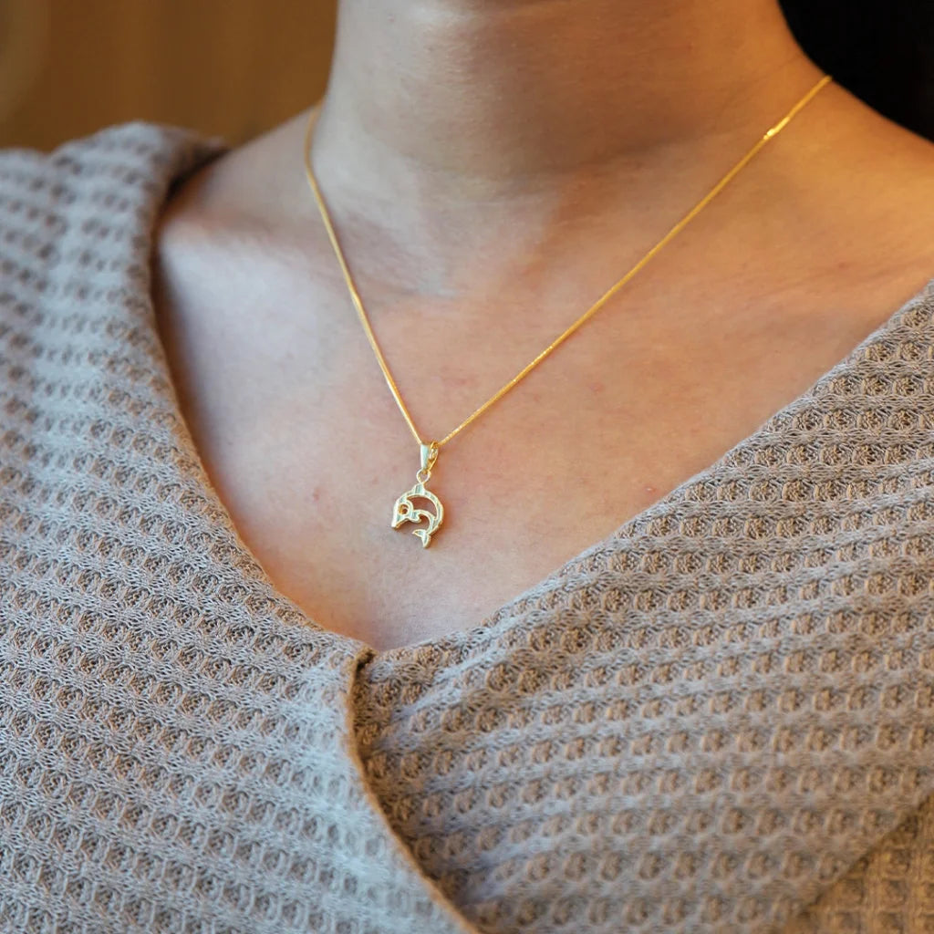 Ladies necklaces tint glow -Gold Necklace (Chain with Dolphin Shaped Pendant) 21KT) - FKJNKL21KM8534