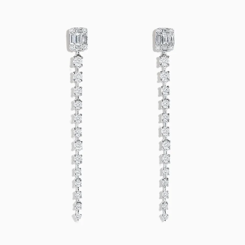 ladies earrings delicate-Classique 14K White Gold Diamond Drop Earrings