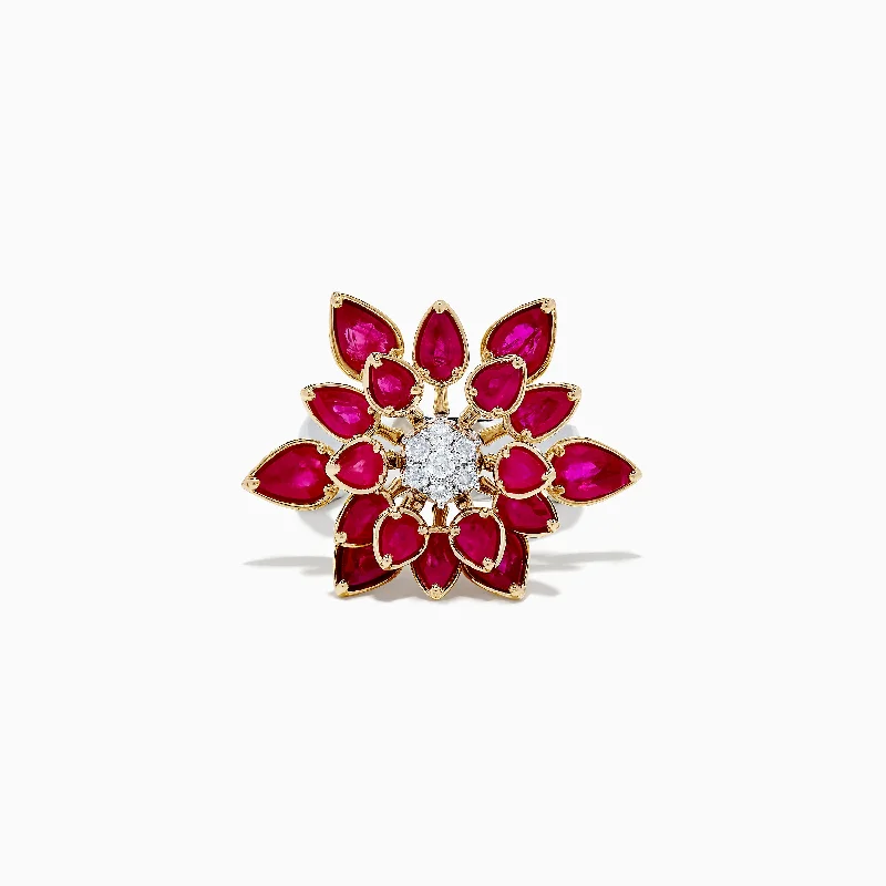 ladies rings heart-Ruby Royale 14K Two-Toned Gold Spinning Ruby Flower Cocktail Ring