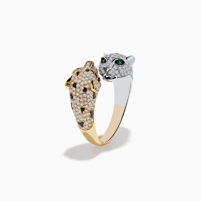 ladies rings expensive-Signature 14K 2-Tone Gold Diamond and Emerald Panther Bypass Ring