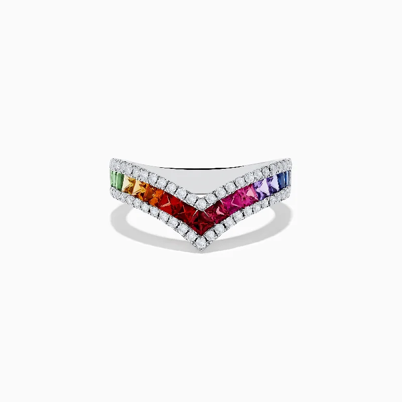 ladies rings gift-Watercolors 14K White Gold Multi Sapphire and Diamond Ring