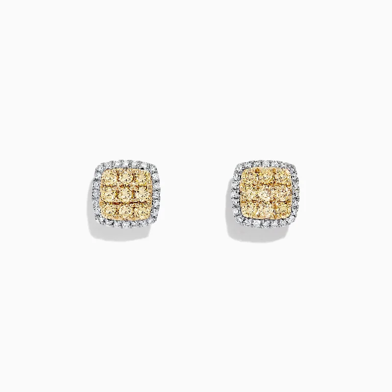 ladies earrings online-14K 2-Tone Gold Yellow and White Diamond Earrings, 0.50 TCW