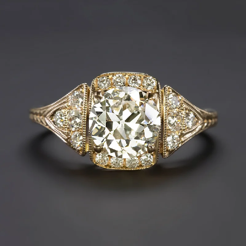 thin band engagement rings -1.5 CARAT OLD EUROPEAN CUT DIAMOND ENGAGEMENT RING 18k YELLOW GOLD VINTAGE STYLE