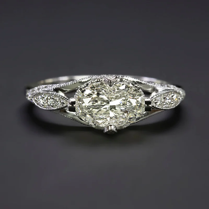 affordable engagement rings -1.36ct OVAL DIAMOND COCKTAIL RING EAST WEST VINTAGE STYLE ENGAGEMENT WHITE GOLD