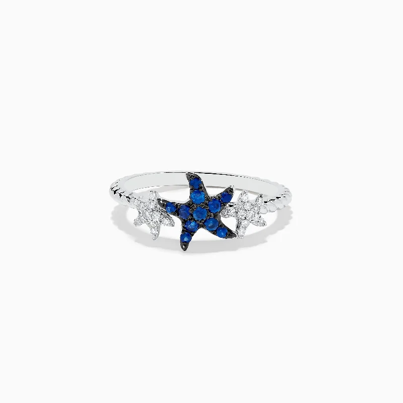 ladies rings contemporary-Seaside 14K White Gold Sapphire and Diamond Starfish Ring