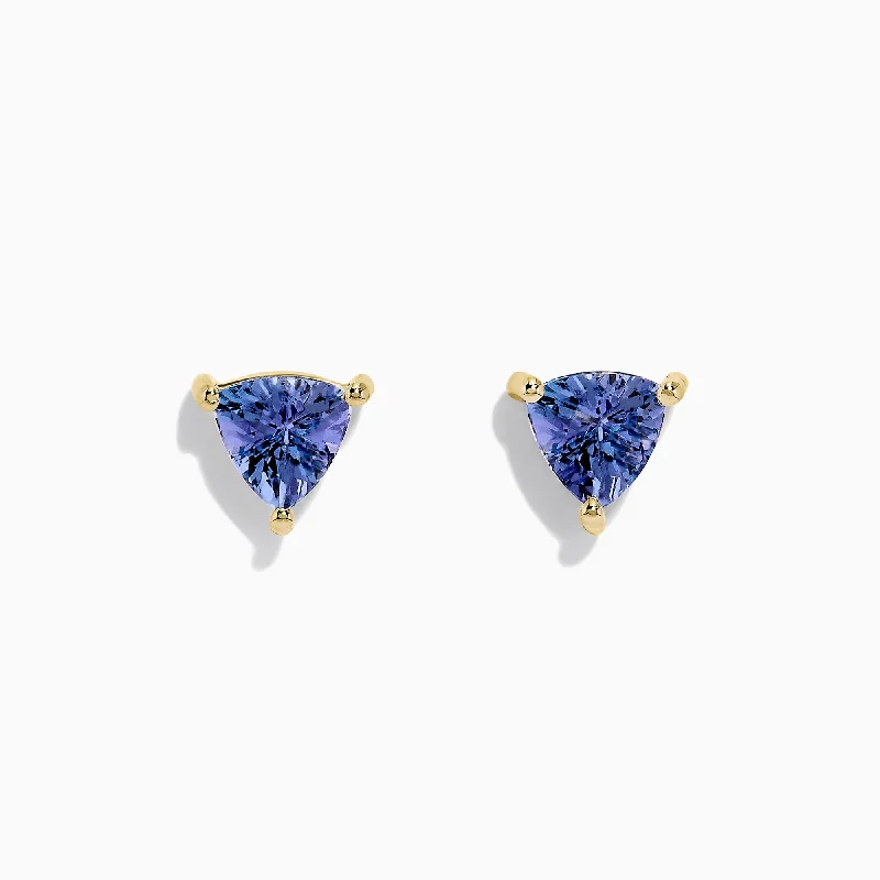 ladies earrings energy-14K Yellow Gold Trillion Cut Tanzanite Stud Earrings, 0.65 TCW