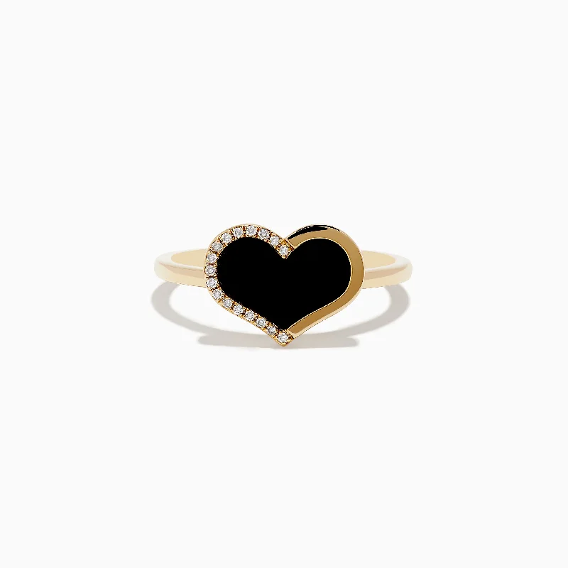 ladies rings flush-Eclipse 14K Yellow Gold Onyx and Diamond Heart Ring