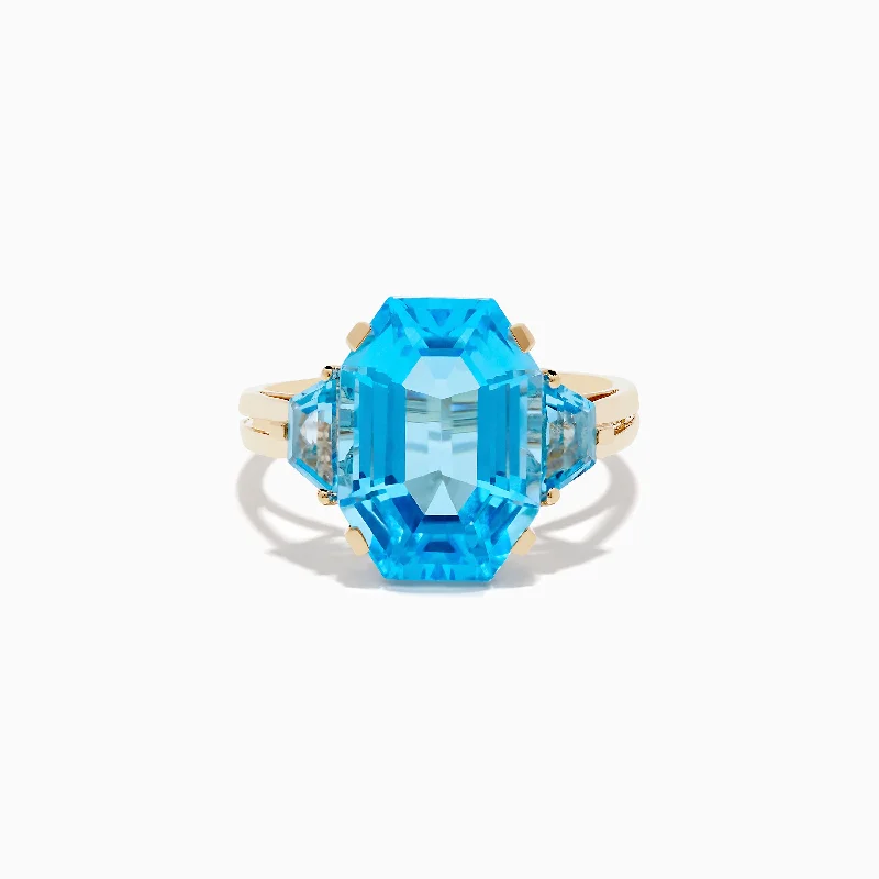 ladies rings single stone-Ocean Bleu 14K Yellow Gold Blue Topaz Ring