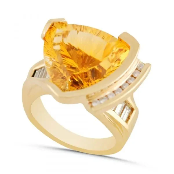 ladies rings organic-Trillion citrine and diamond ring