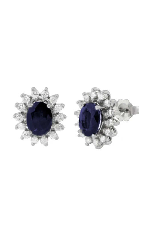 ladies earrings presentation-Gemma Royalty Sapphire and Diamond Earrings, 3.54 TCW