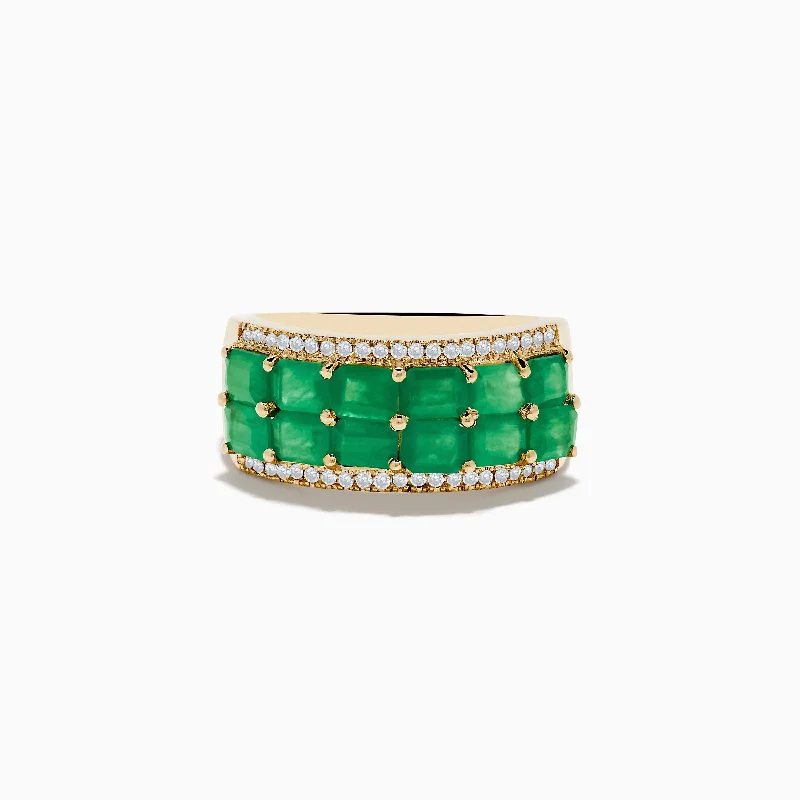 ladies rings discount-14K Yellow Gold Emerald and Diamond Band Ring