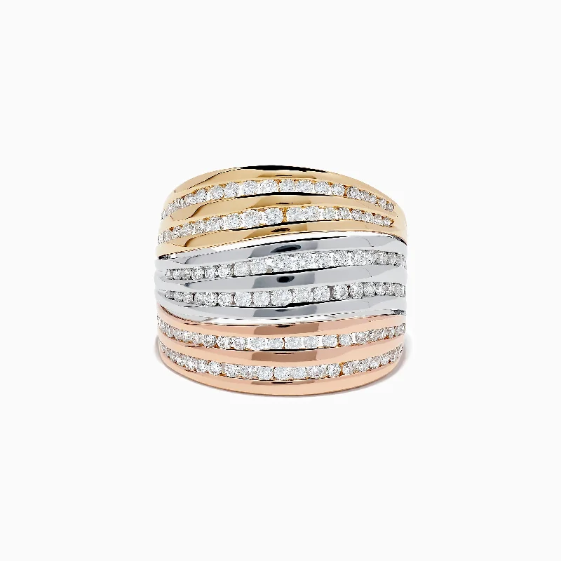 ladies rings textured-Trio 14K Tri Color Gold Diamond Ring